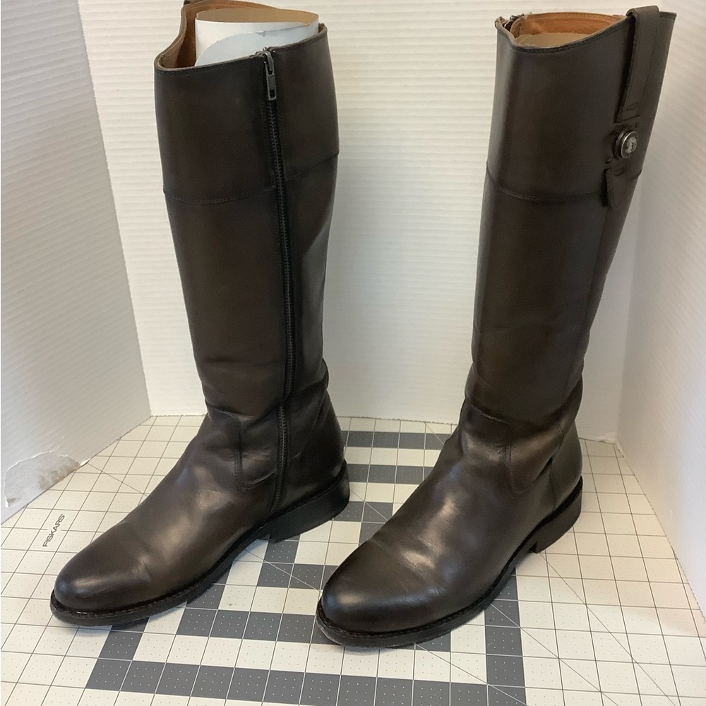 Frye Melissa Button Tall Inside Zip Boots in dark brown leather, women’s 7.5 B